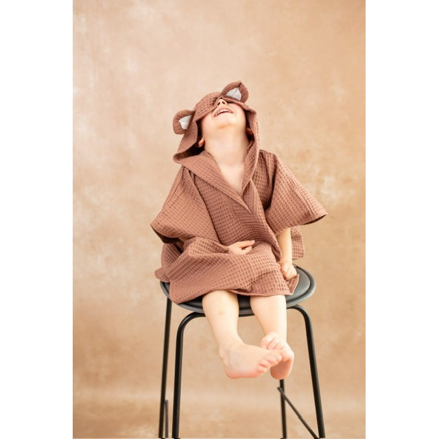 Detské pončo s kapucňou a uškami hnedé