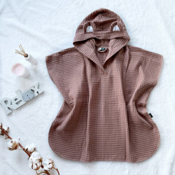 Detské pončo s kapucňou a uškami hnedé