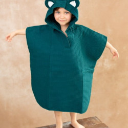 Detské pončo s kapucňou a uškami smaragdové