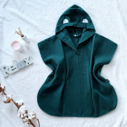 Detské pončo s kapucňou a uškami smaragdové