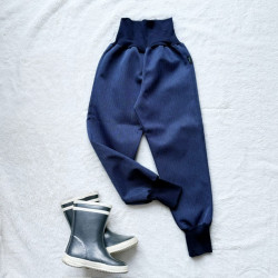 Detské zateplené softshellové nohavice tmavomodré - vzor rybia kosť