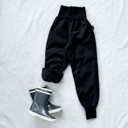 Detské zimné softshellové zateplené nohavice s barančekom čierne (čierny baranček zvnútra)