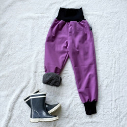 Detské zimné softshellové zateplené nohavice s barančekom fialové