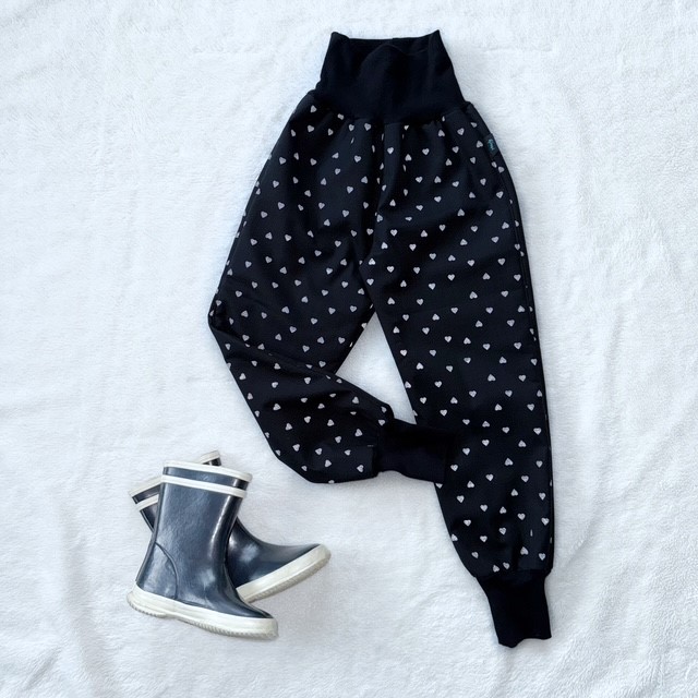 Detské zimné zateplené softshellové nohavice s barančekom REFLEXNÉ SRDIEČKA