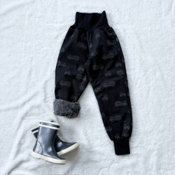 Detské zimné zateplené softshellové nohavice s barančekom REFLEXNÉ STAVEBNÉ STROJE