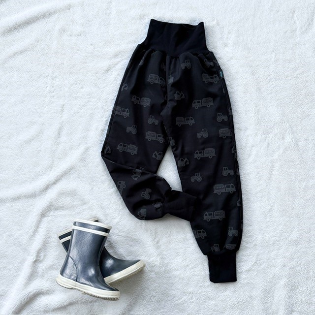 Detské zimné zateplené softshellové nohavice s barančekom REFLEXNÉ STAVEBNÉ STROJE