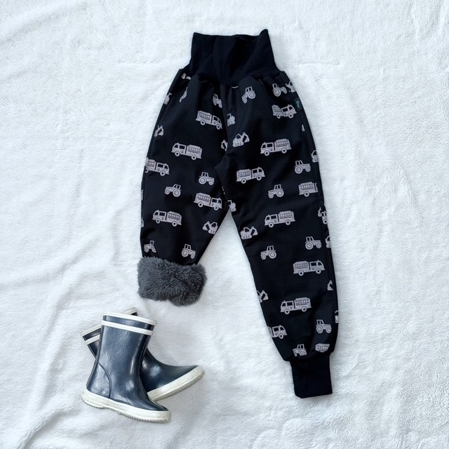 Detské zimné zateplené softshellové nohavice s barančekom REFLEXNÉ STAVEBNÉ STROJE