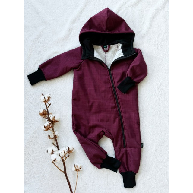 Detský softshellový overal s barančekom bordový