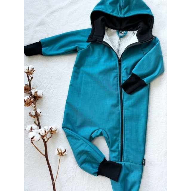 Detský softshellový overal s barančekom petrolej