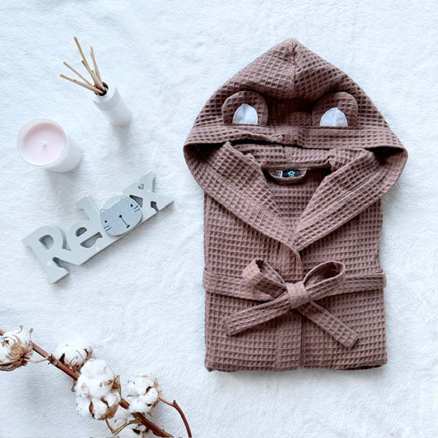 Detský župan s kapucňou a uškami hnedý