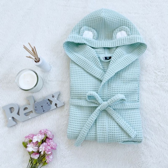 Detský župan s kapucňou a uškami mentolový