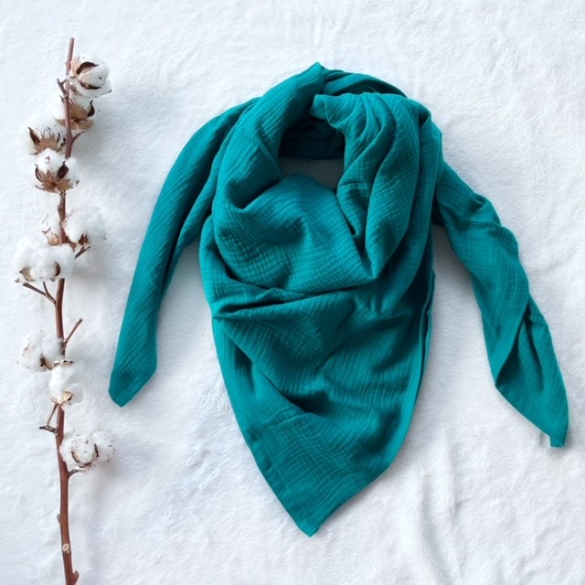 Detská mušelínová šatka veľká 125 x 125 cm petrolejová