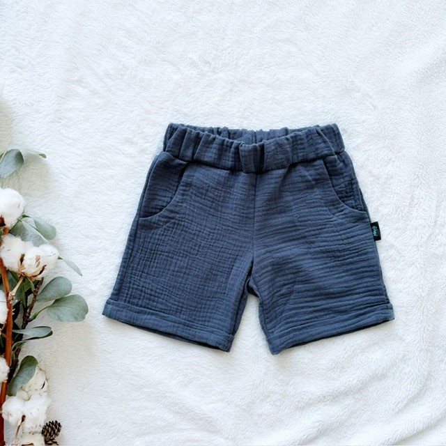 Detské mušelínové bermudy indigo