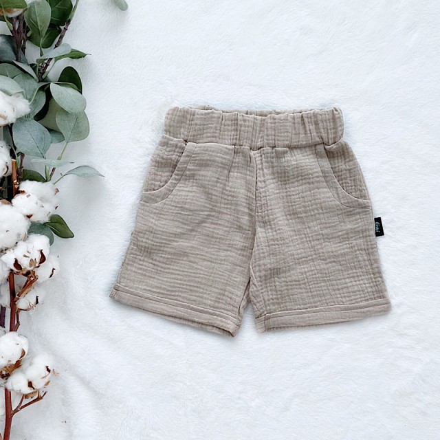 Detské letné mušelínové bermudy krémové