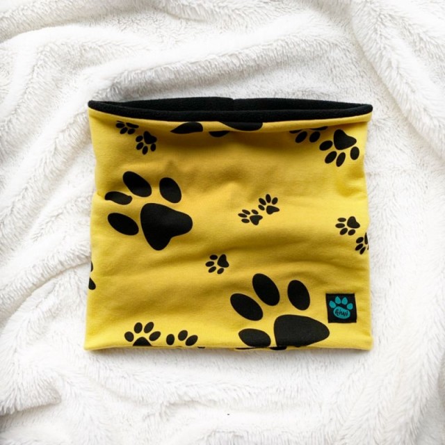 Detský zateplený nákrčník (tunel) ČIERNE PLACKY horčicový