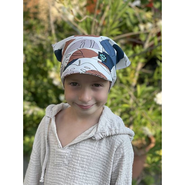 Detská letná bavlnená šatka so šiltom MONSTERA