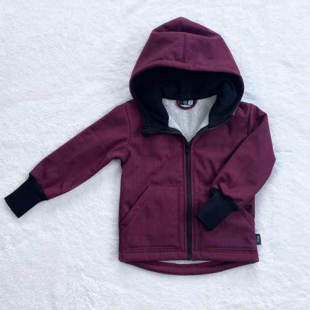 Detská zimná softshellová bunda s barančekom bordová