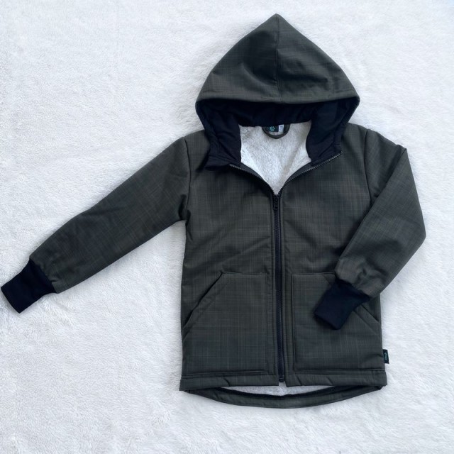 Detská zimná softshellová bunda s barančekom khaki