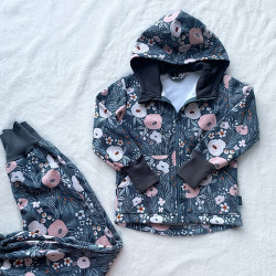 Detská softshellová bunda RUŽOVÉ KVETY NA ŠEDOM