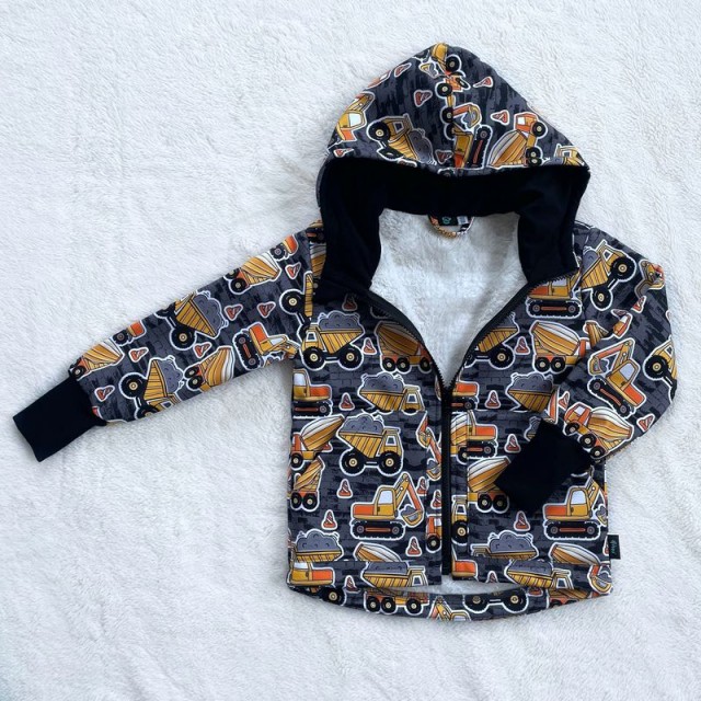 Detská zimná softshellová bunda STAVEBNÉ STROJE s barančekom