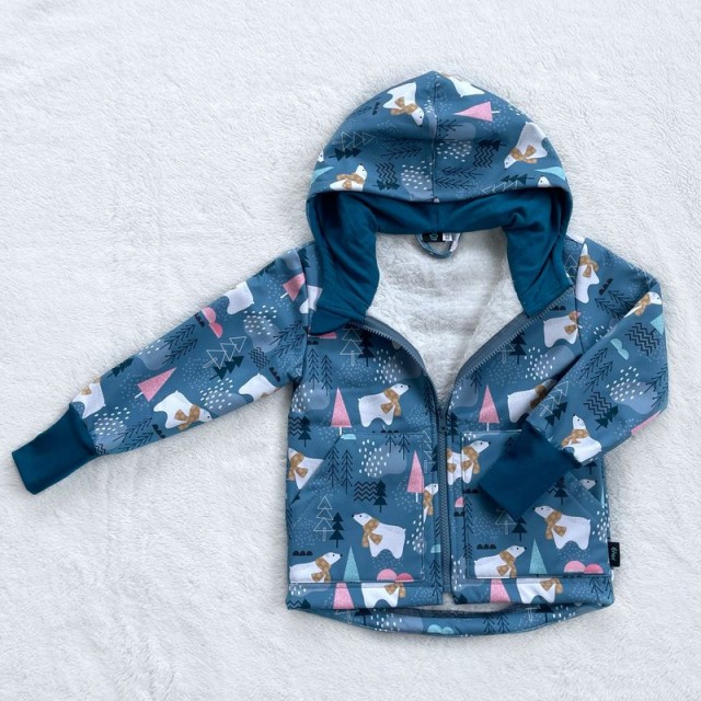Detská zimná softshellová bunda ĽADOVÉ MEDVEDÍKY s barančekom