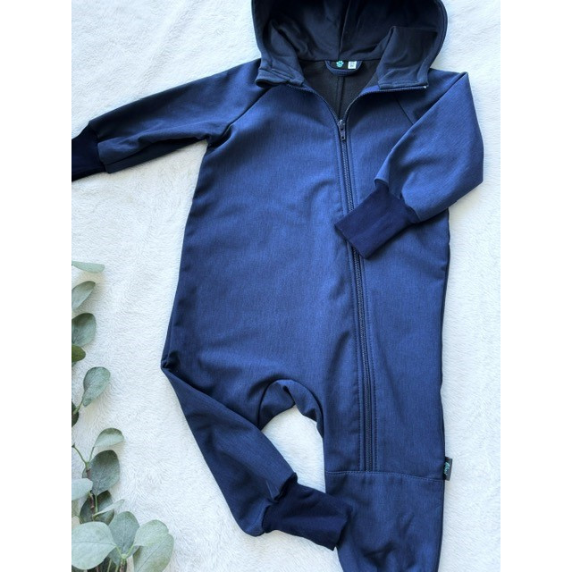 Detský softshellový overal tmavomodrý melír