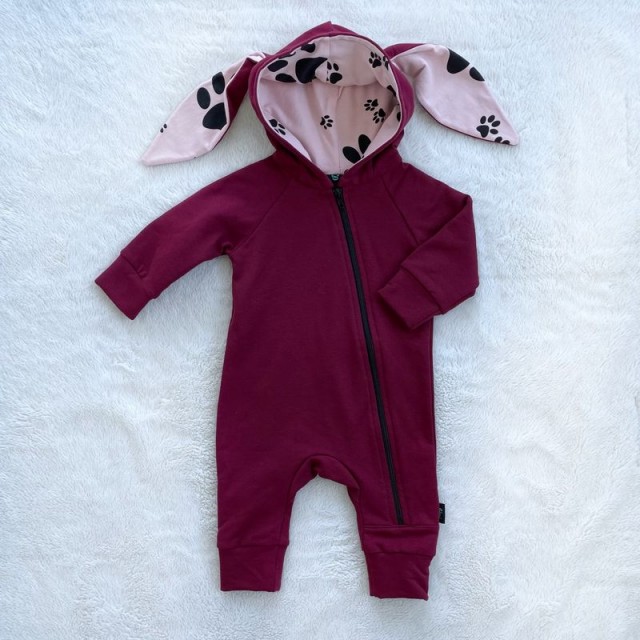 Detský teplákový overal s uškami bordový